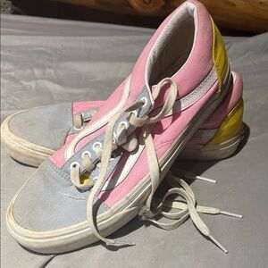 Vans Pink, Yellow, and Gray High-Top Sneakers